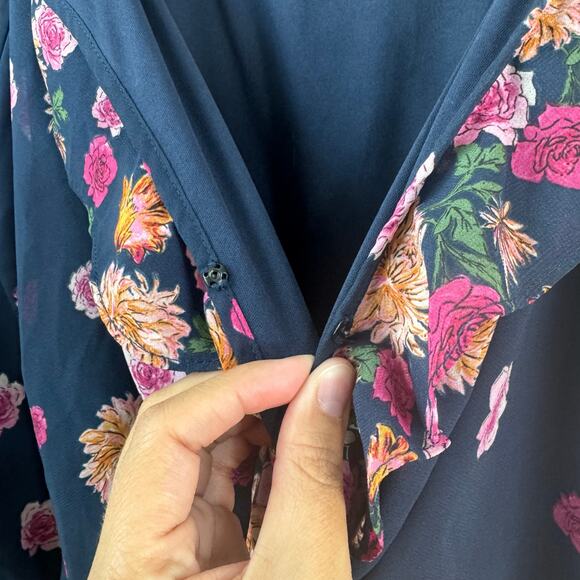 London Times Floral Faux Wrap Dress Ruffle Neckline 16W - Picture 6 of 9